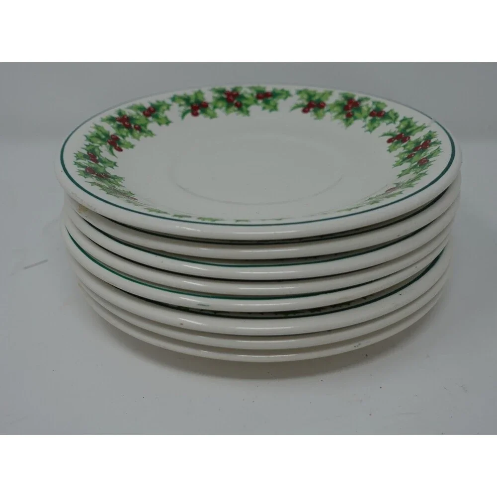 Vintage Termocrisa Crisa Mexico Holly Berry Christmas Dinnerware Set for 8